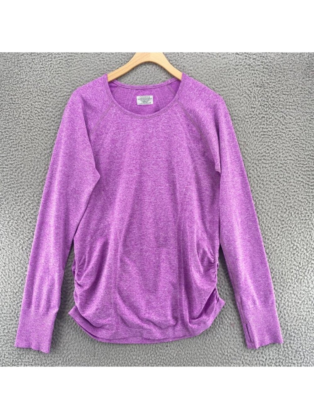 Athleta Top Womens Extra Large Purple Heather Knit Ruched Seams Long Sleeve Tee